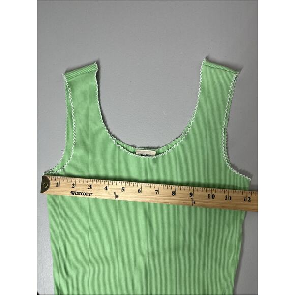 Tommy Jeans Y2K Ribbed Tank Top Scoop Neck Small Green Embroidered Logo Stretch - Picture 4 of 8